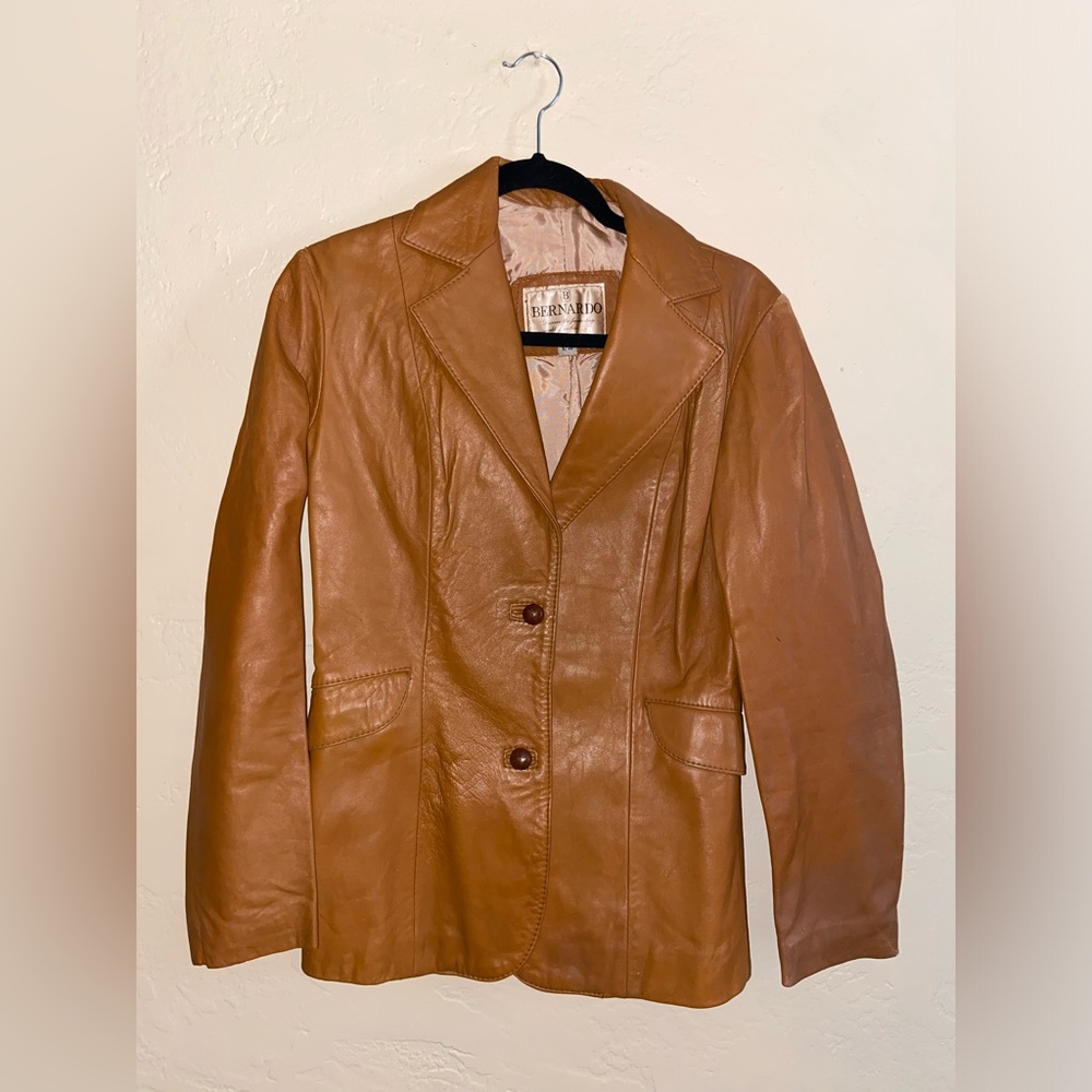 Vintage Bernardo Leather Jacket Blazer Camel colored